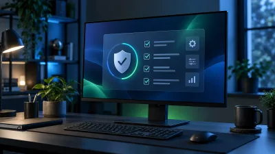 Desktop computer with a Windows security settings inspired interface.