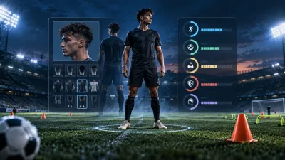 Football pitch and player-profile interface visual representing Pro Clubs options.