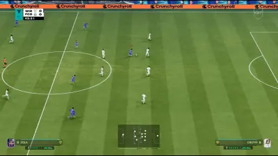FC 27 match view with an attacking player carrying the ball past midfield.