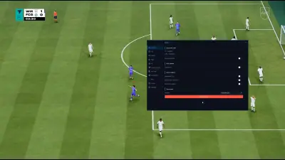 FC 27 match view with the opponent and match utilities menu open.